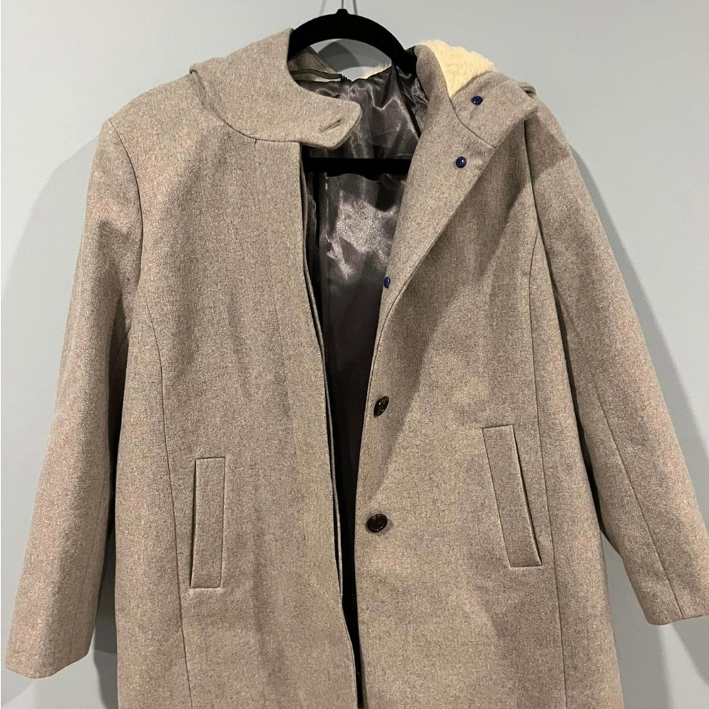 8p Italian wool grey hooded j crew coat